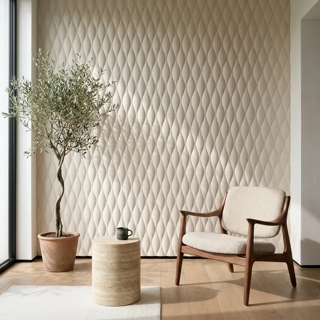 Leaf-pattern 3D embossed wall in bone white