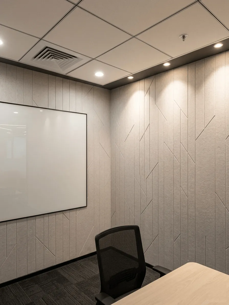 Studio with custom grooved acoustic wall