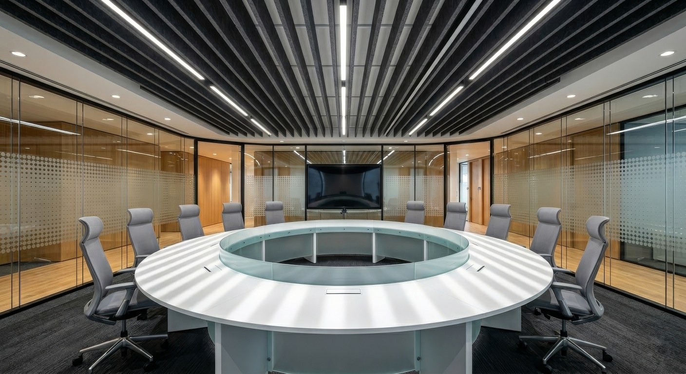 Suspended KARIKA acoustic baffles showing the cavity between fins and the slab above