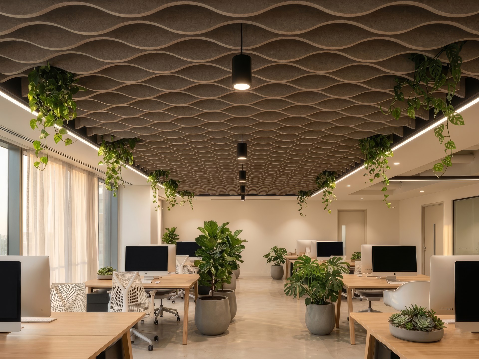 Open office with wave ceiling